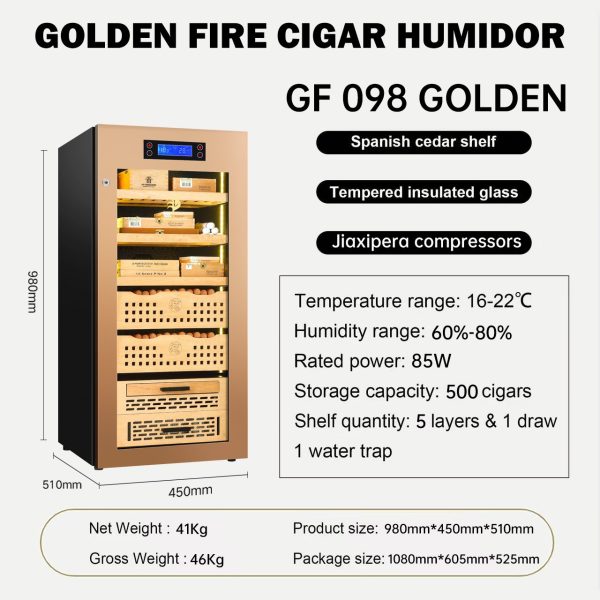 Tủ điện bảo quản xì gà Golden fire GF-098 Golden
