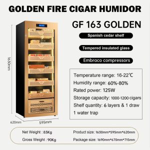 Tủ điện bảo quản xì gà Golden Fire GF 163 1200 điếu màu golden