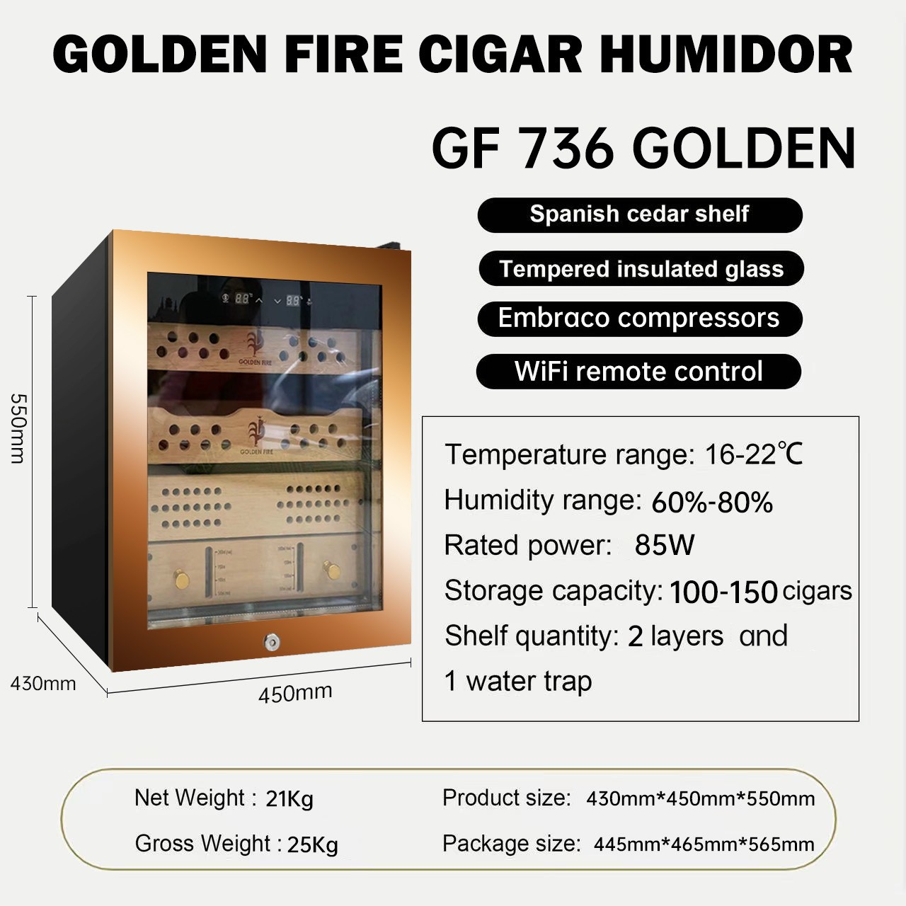Tủ điện bảo quản cigar Golden Fire GF 736